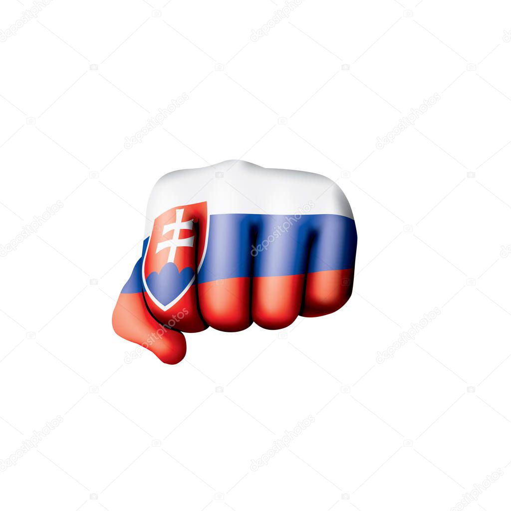 Slovakia flag and hand on white background. Vector illustration