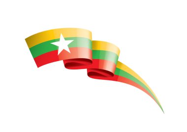 Myanmar bayrağı, beyaz bir arka plan üzerinde vektör çizim