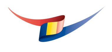 Beyaz arka planda Romanya bayrağı ve vektör illüstrasyonu