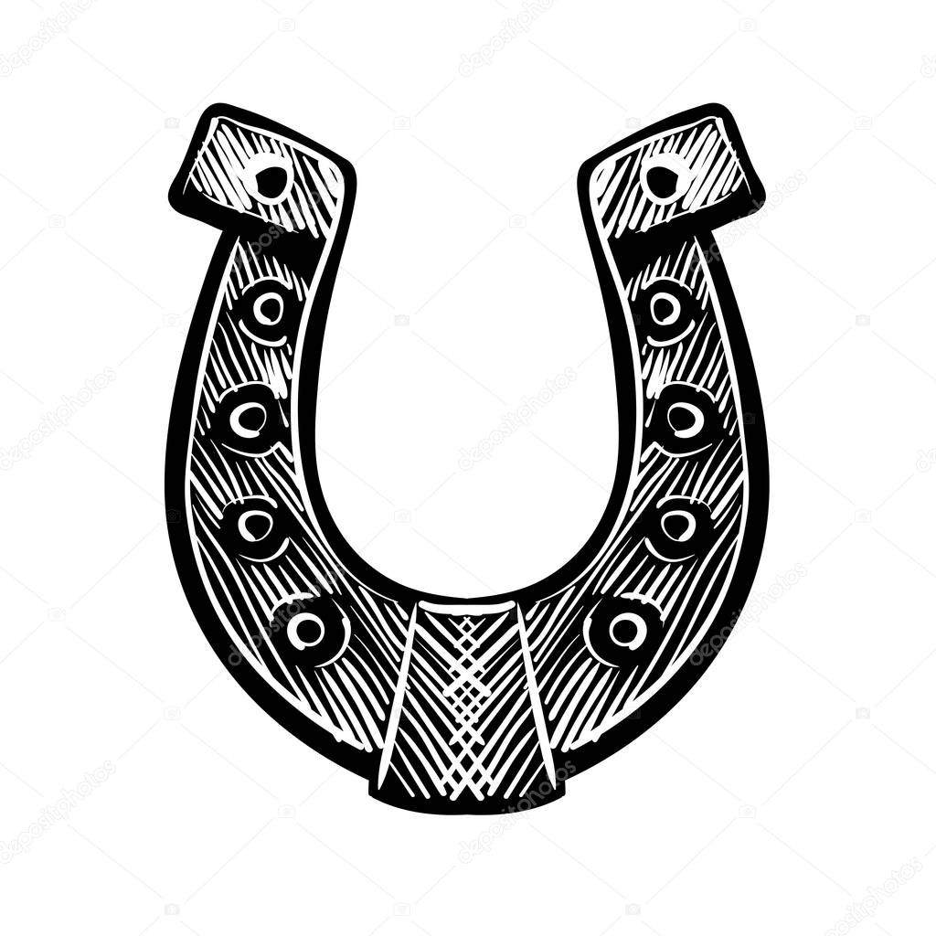 Painted horseshoe mascot. Vector illustration on white background.