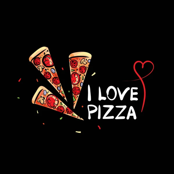 Logo naszkicowanych pizzy. Ilustracja wektorowa na czarnym tle — Wektor stockowy