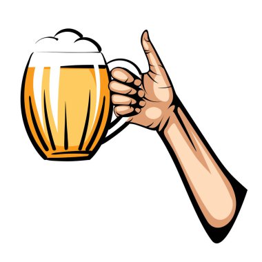elinde hafif bira kupa vektör illüstrasyon, beyaz arka plan üzerinde izole