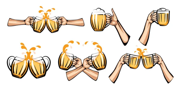 Vector illustratie van lichte Bierpul in de hand, geïsoleerd op witte achtergrond — Stockvector