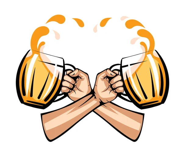 Векторная иллюстрация светлой кружки пива в руке, изолированные на белом фоне — стоковый вектор