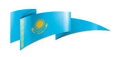 Kazakistan bayrağı, beyaz arkaplanda vektör illüstrasyonu