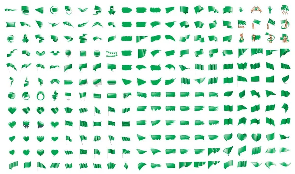 Una grande serie di bandiere verdi. Illustrazione vettoriale su sfondo bianco — Vettoriale Stock