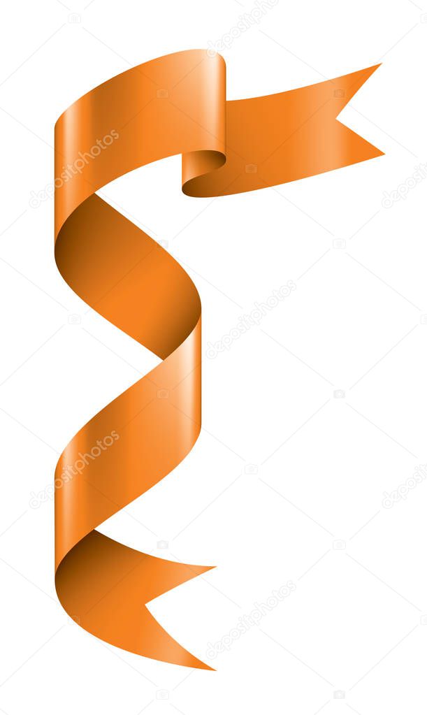 orange ribbon on white background. Vector illustration