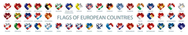 Európa vektor-zászlóinak gyűjteménye szívek formájában — Stock Vector