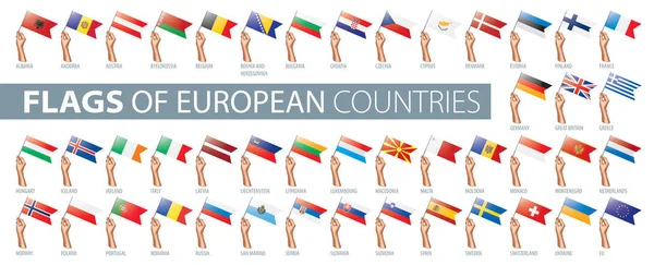 Руку і Національний прапор. Векторна ілюстрація набору європейських прапорців — стоковий вектор