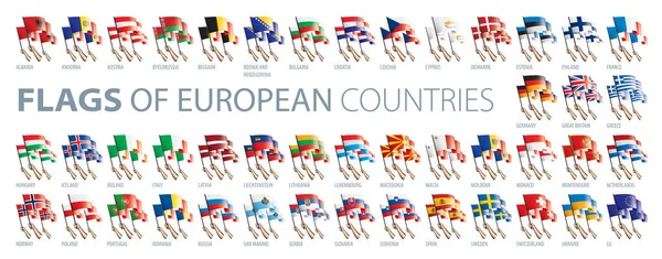 Hand en nationale vlag. Vector illustratie van een set van Europese vlaggen — Stockvector