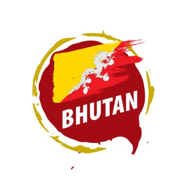Bhutan bayrağı, beyaz arkaplanda vektör illüstrasyonu