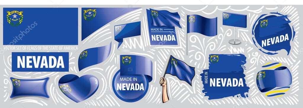Vector set of flags of the American state of Nevada in different designs.