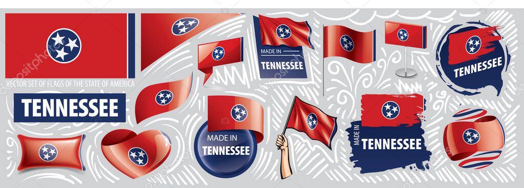 Vector set of flags of the American state of Tennessee in different designs.