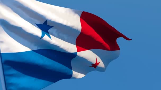 La bandera nacional de Panamá ondea en el viento — Vídeo de stock