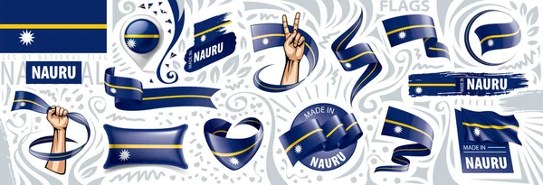 Conjunto vetorial da bandeira nacional de Nauru em vários desenhos criativos — Vetor de Stock