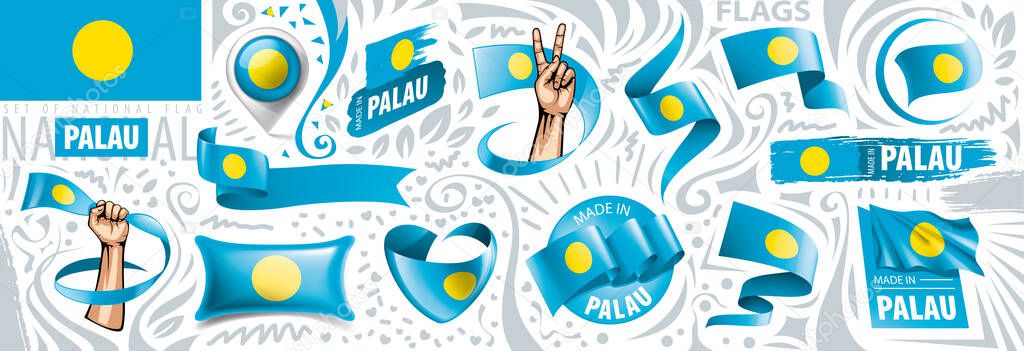 Vector set of the national flag of Palau in various creative designs