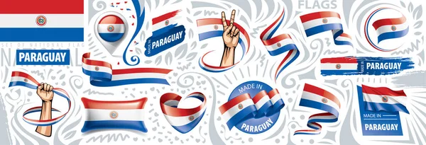 Conjunto vectorial de la bandera nacional de Paraguay en varios diseños creativos — Vector de stock