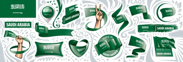 Vektorová sada státní vlajky Saúdské Arábie v různých kreativních návrzích — Stockový vektor