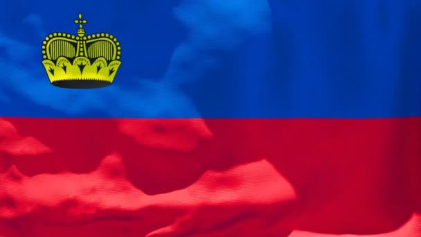 Liechtensteins bandera nacional ondea en el viento — Vídeos de Stock