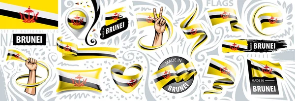 Vektorová sada národní vlajky Brunej v různých kreativních návrzích — Stockový vektor