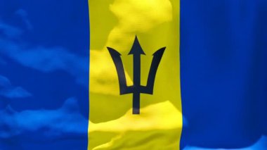 Barbados 'un ulusal bayrağı rüzgarda dalgalanıyor.