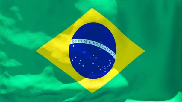 A bandeira nacional do Brasil está voando ao vento — Vídeo de Stock