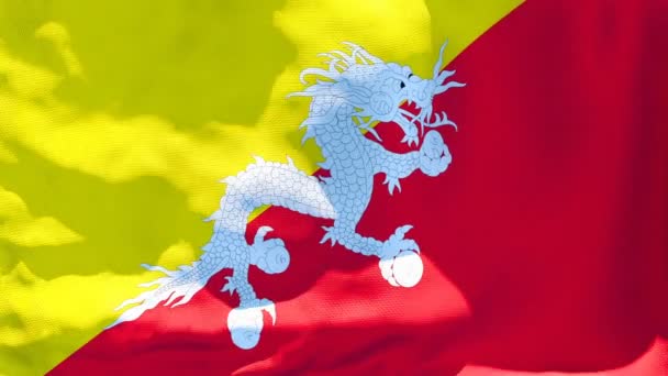 Η εθνική σημαία του Μπουτάν κυματίζει στον άνεμο — Αρχείο Βίντεο