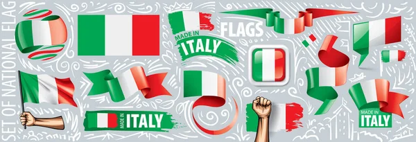 Vektor-Set der italienischen Nationalflagge in verschiedenen kreativen Designs — Stockvektor