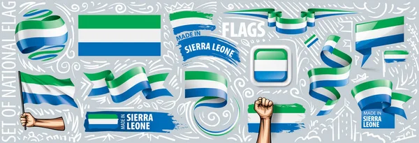 Vector set of the national flag of Sierra Leone in various creative designs — Stock Vector