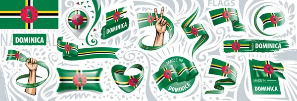 Vector set of the national flag of Dominica in various creative designs — Stock Vector
