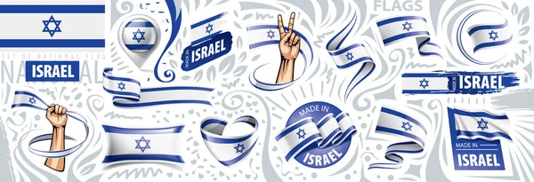 Conjunto vectorial de la bandera nacional de Israel en varios diseños creativos — Vector de stock