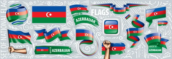 Vektor-Set der aserbaidschanischen Nationalflagge in verschiedenen kreativen Designs — Stockvektor