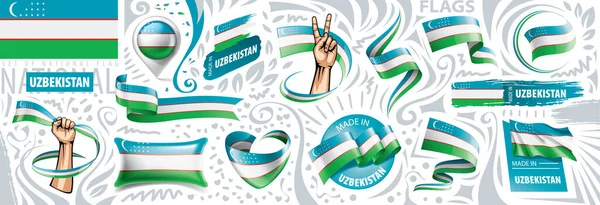 Vektorový soubor národní vlajky Uzbekistánu v různých kreativních návrzích — Stockový vektor
