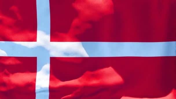 丹麦的国旗在风中飘扬 — 图库视频影像