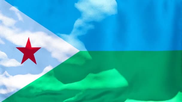 Η εθνική σημαία του Τζιμπουτί κυματίζει στον άνεμο — Αρχείο Βίντεο