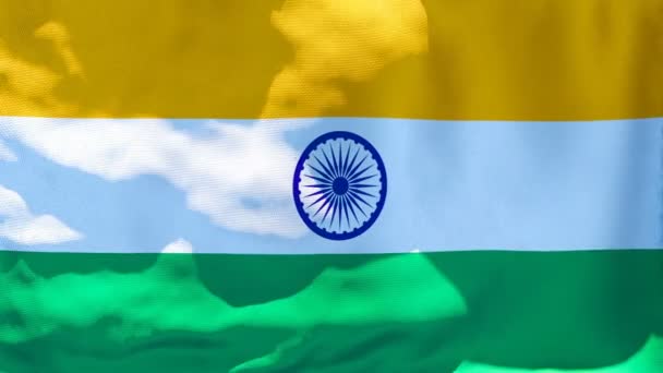 Bendera nasional India berkibar di udara. — Stok Video
