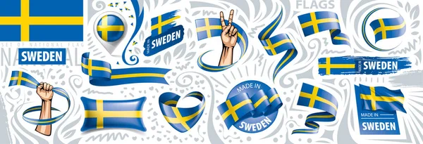 Serie vettoriale della bandiera nazionale della Svezia in vari disegni creativi — Vettoriale Stock