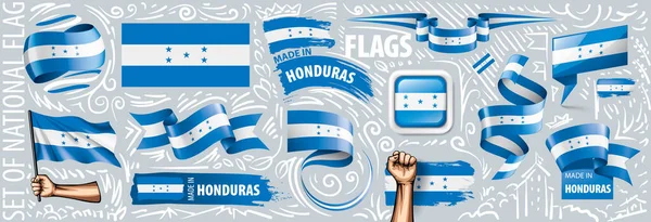 Conjunto vectorial de la bandera nacional de Honduras en varios diseños creativos — Vector de stock