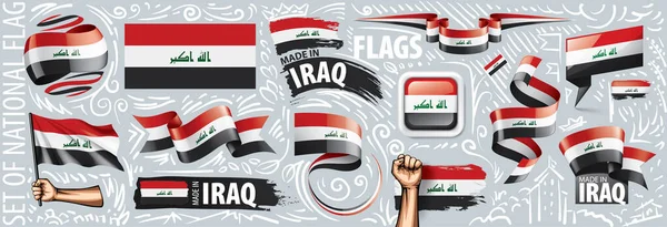 Conjunto vectorial de la bandera nacional de Irak en varios diseños creativos — Vector de stock