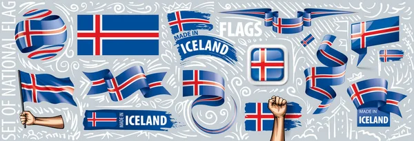 Vektor set bendera nasional Islandia dalam berbagai desain kreatif - Stok Vektor