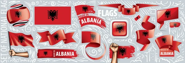 Conjunto vectorial de la bandera nacional de Albania en varios diseños creativos — Vector de stock