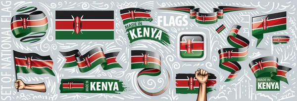 Vektor set bendera nasional Kenya dalam berbagai desain kreatif - Stok Vektor