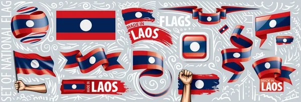Conjunto vectorial de la bandera nacional de Laos en varios diseños creativos — Vector de stock