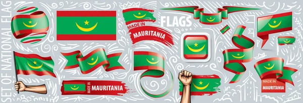 Vektorový soubor mauritánské národní vlajky v různých kreativních návrzích — Stockový vektor