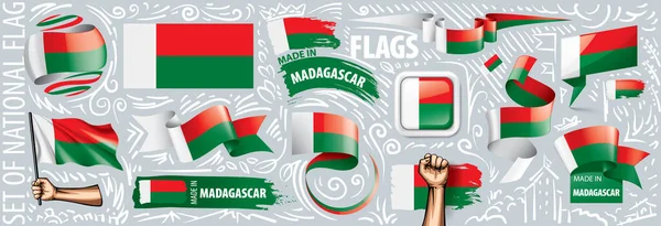 Vektorový soubor státní vlajky Madagaskaru v různých kreativních návrzích — Stockový vektor