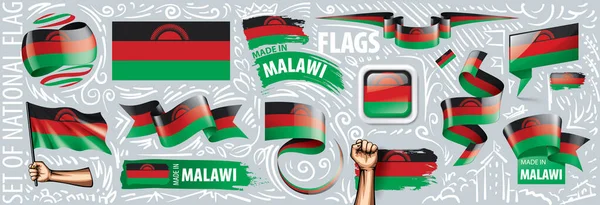 Conjunto vectorial de la bandera nacional de Malawi en varios diseños creativos — Vector de stock