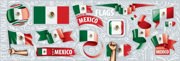 Vektor-Set der mexikanischen Nationalflagge in verschiedenen kreativen Designs — Stockvektor