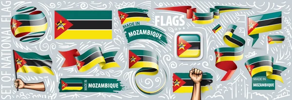 Vector set of the national flag of Mozambique in various creative designs — Stock Vector