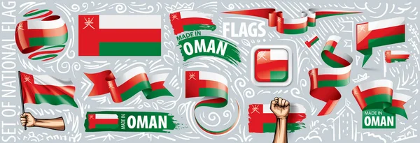 Vektorová sada národní vlajky Ománu v různých kreativních návrzích — Stockový vektor