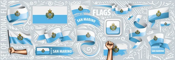 Conjunto vectorial de la bandera nacional de San Marino en varios diseños creativos — Vector de stock